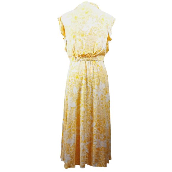 Taylor, Yellow & White Floral Midi Dress, Med., Lined, Ruffled Neck & Sleeve - Picture 6 of 13